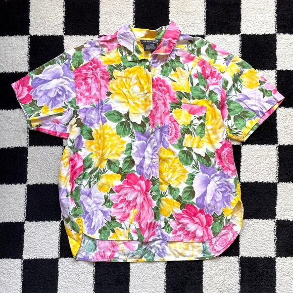 Colorful Floral Button Down Blouse - Picture 1 of 4